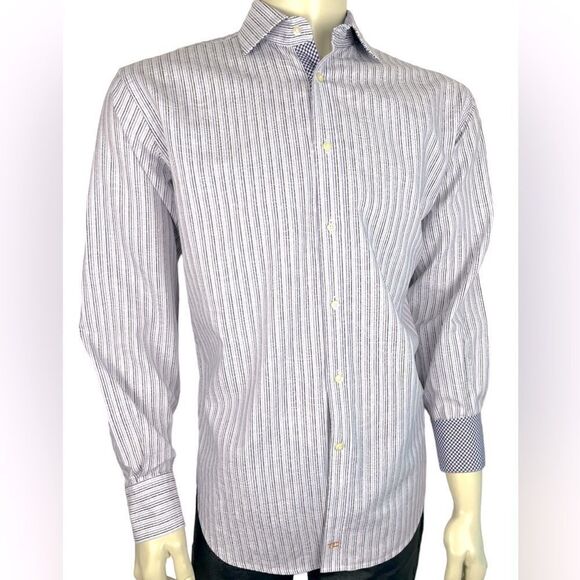Unique NWOT Thomas Dean L/S Casual Dress Shirt in Pastel Stripes 100% Cotton SzL - Picture 7 of 11